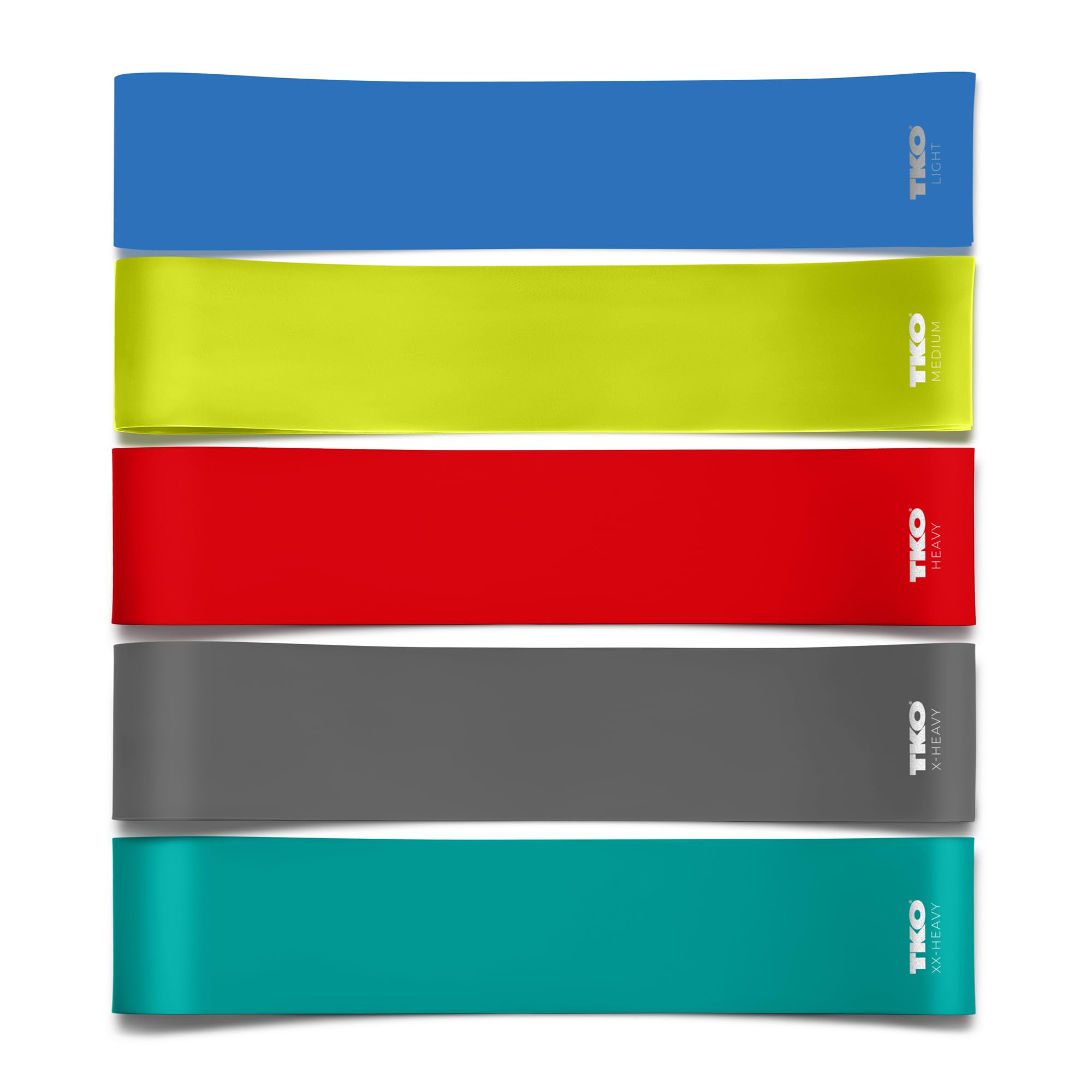 TKO Power Loop Bands Set 5-Pack - 5 Levels of Resistance Bands for Varied Exercise Including Physical Therapy, Stretching, Strength Training - Light to XX-Heavy Exercise Bands (5-Pack, MUA)