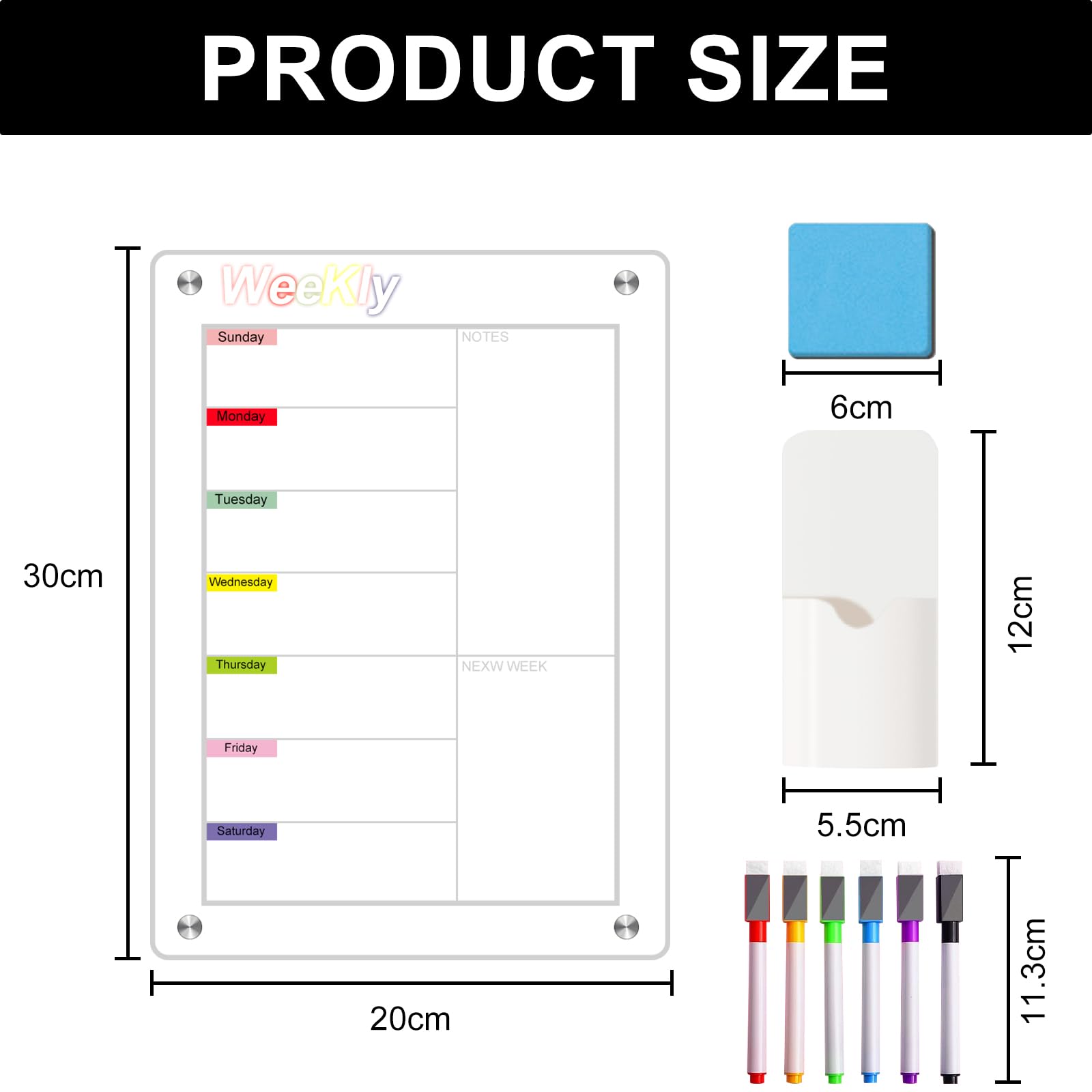 Magnetic Fridge Planner By Acrylic Hub. 15.7"x11.8"x1.1" Fridge Meal Planner Board With Built In Pen Holder. Clear Acrylic Magnetic Calendar For Fridge, Weekly Planner Magnetic With 2 Pens - Foto 6