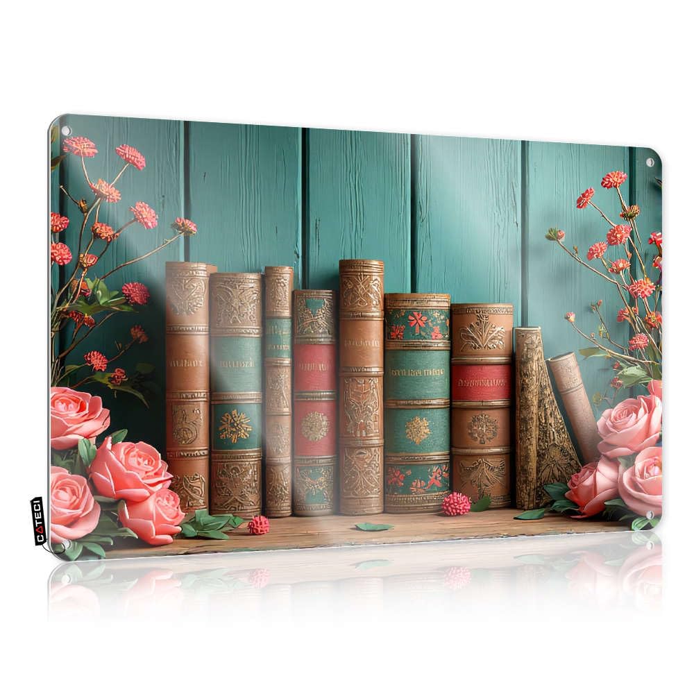 Sujd Colour Decor Wall Vintage Wall Decor | Vintage Books With Floral Decorations. Classic Holder For Outdoor Bar Home Decoration(30X40cm)