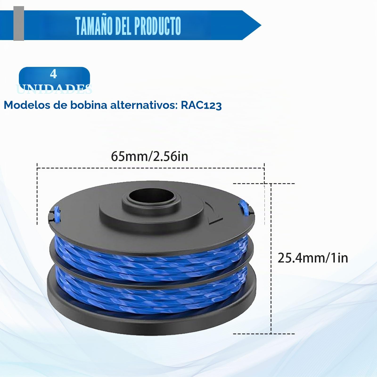 4 bobinas de repuesto para recortadora de bordes compatibles con Ryobi RAC123,bobina de hilo para recortadora Ryobi RLT4027, RLT4125, RLT5027, RLT6030, RLT5127, RLT6130-5132002670(4 carrete)