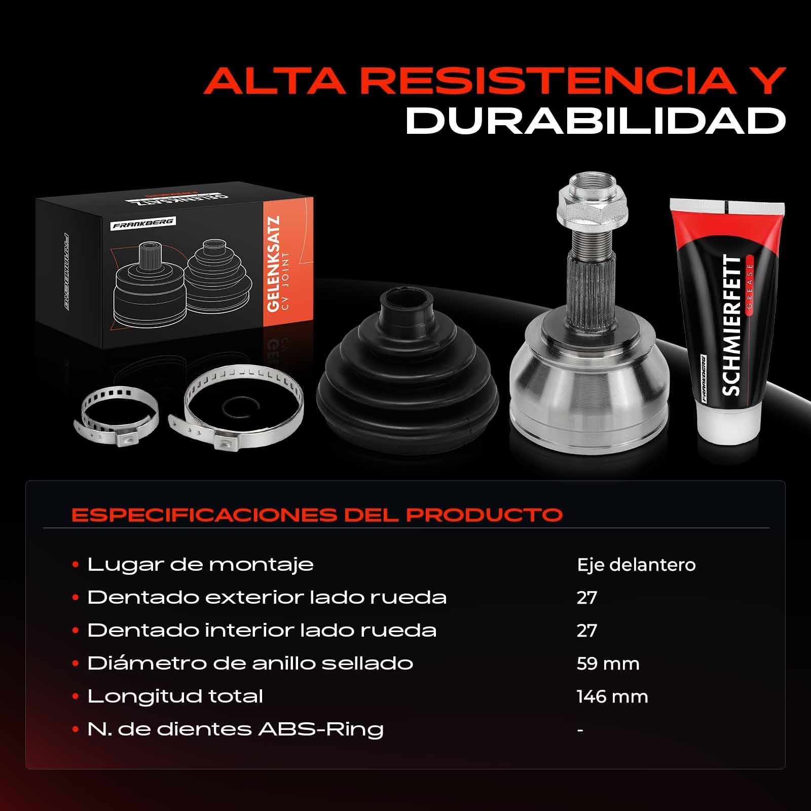Frankberg Kit de junta homocinética del lado de la rueda delantera 374940 | Compatible con: Plataforma plana/chasis Doblo 263, Giulietta 940, Tour combinado X12, Doblo MPV 263, Delta III 844