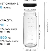 OAMCEG 8 db 500 ml Üveg Palack Szett - Juice Üvegek PP Fedéllel és Szívószálakkal, Mosogatógépben Mosható, Hűtőben Tárolható, Smoothie-hoz é 2