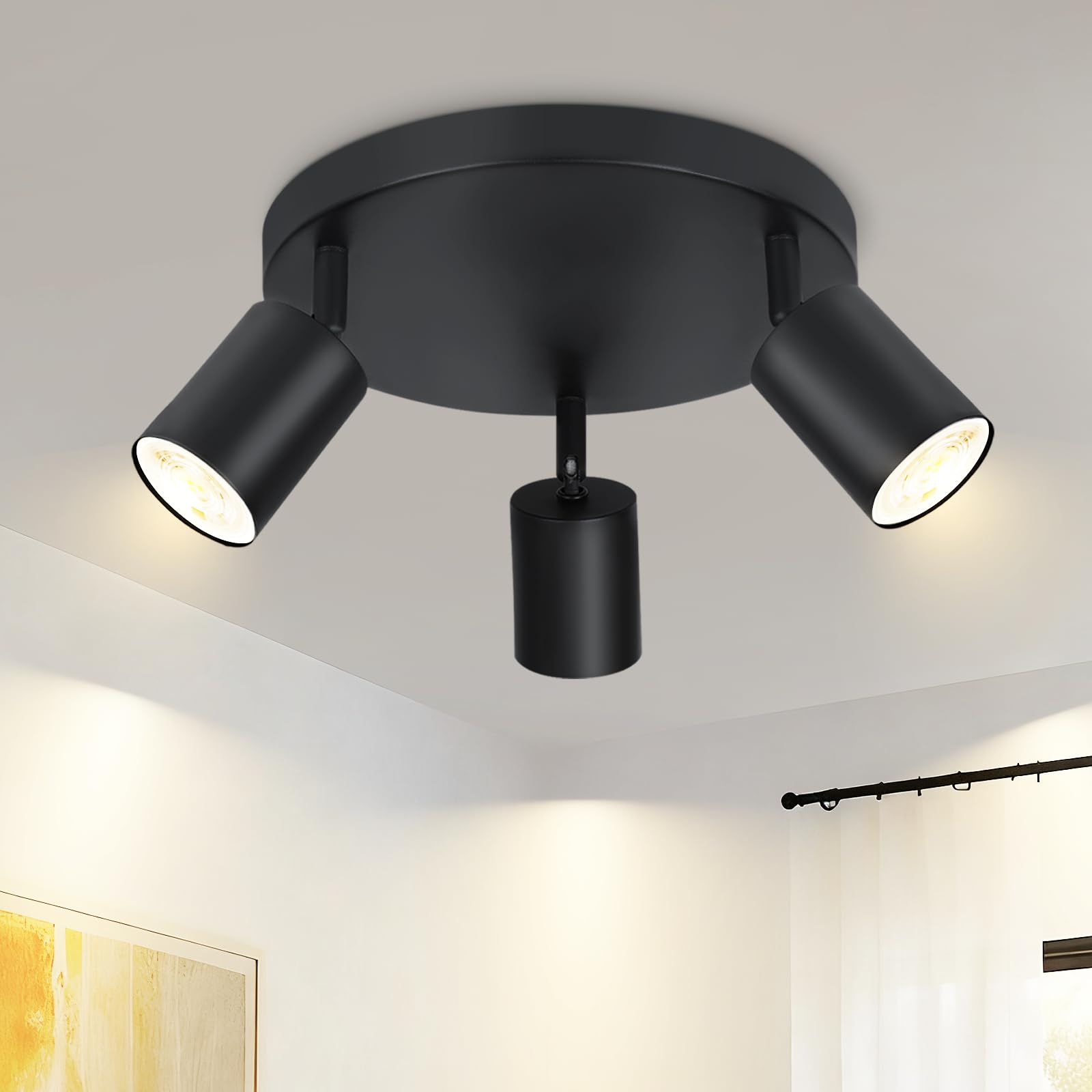ZMH lampa sufitowa czarny spot sufitowy okrągły - lampa sufitowa GU10 z 3 płomieniami nowoczesne spoty sufitowe metalowa lampa kuchenna Swivel Design reflektor do salonu sypialnia kuchnia przedpokój