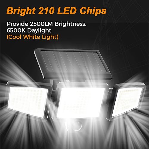 Miniatura 2 de Luces solares para exteriores 210 LED 2500LM luces solares de seguridad de inundación con sensor de movimiento inalámbrico de 25 pies IP65