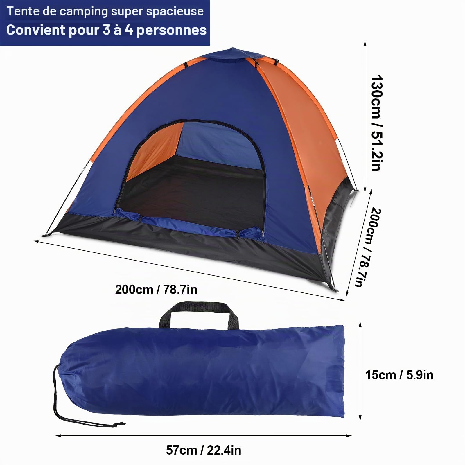 Tente de Camping pour 3-4 Personnes, légère, pour randonnée en Plein air, avec Mouche de Pluie, pour Camping Familial, randonnée, Plage