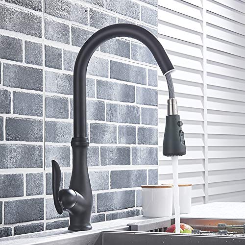 Robinet d'évier de cuisine noir mat avec mitigeur eau chaude et froide pivotant