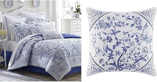 Laura Ashley Inicio - Juego de edredón, ropa de cama de algodón con fundas a juego y falda de cama, elegante decoración del hogar y almohada con