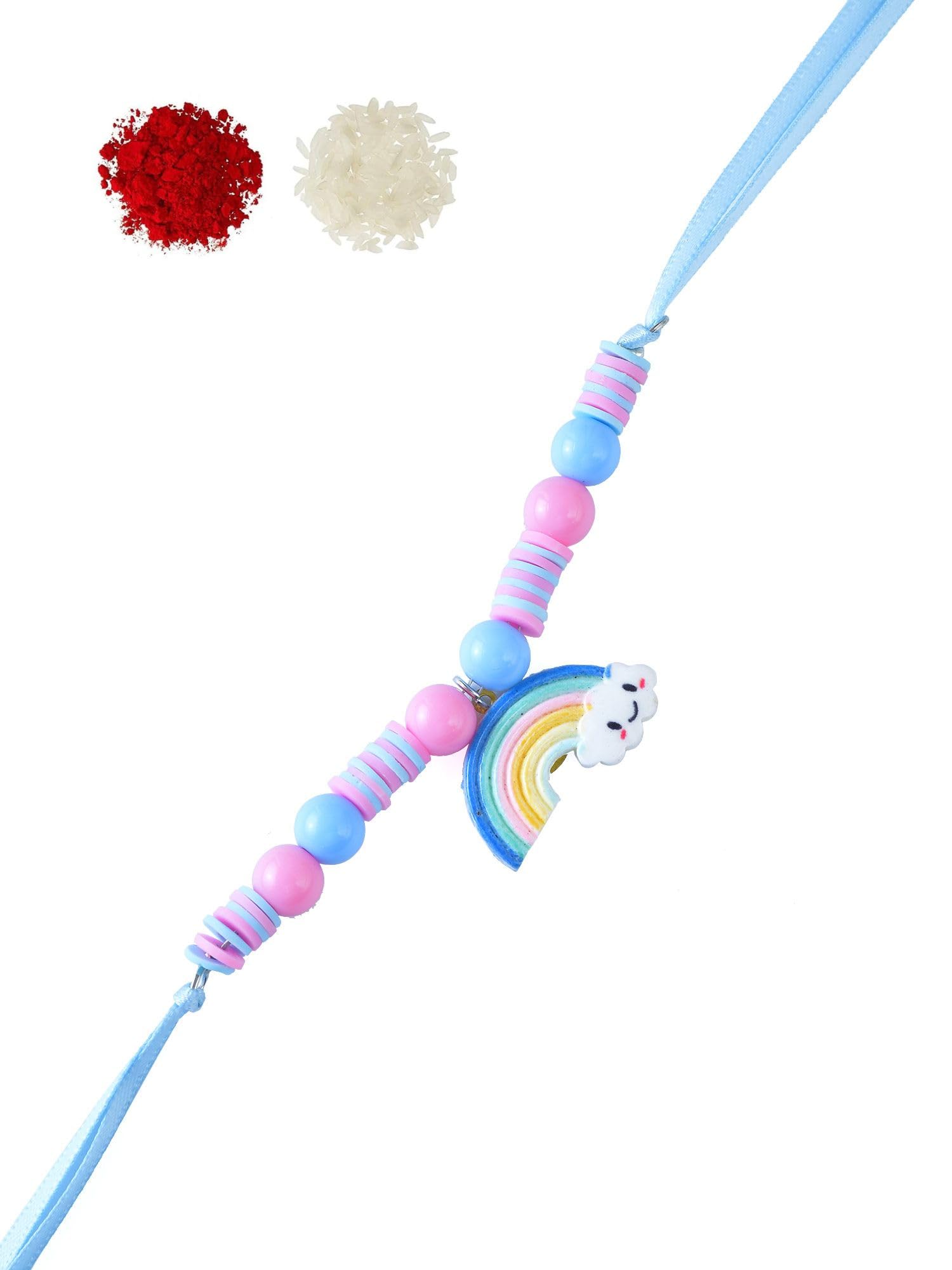 Rainbow Beaded Rakhi with Roli Chawal | Colorful Handmade Raksha Bandhan Thread for Brother | Decorative Multicolor Rakhi for Festive Celebration and Traditional Rituals-picture-45