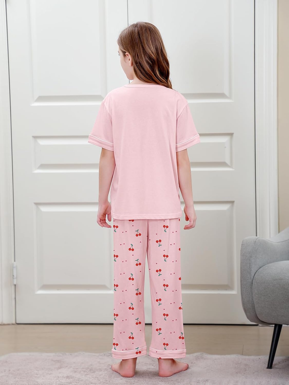 Umeyda Girls Pajamas Set, Cotton Pjs Cartoon Pattern 3PCS Sleepwear Lounge for Kids Size 5-14 - Image 6