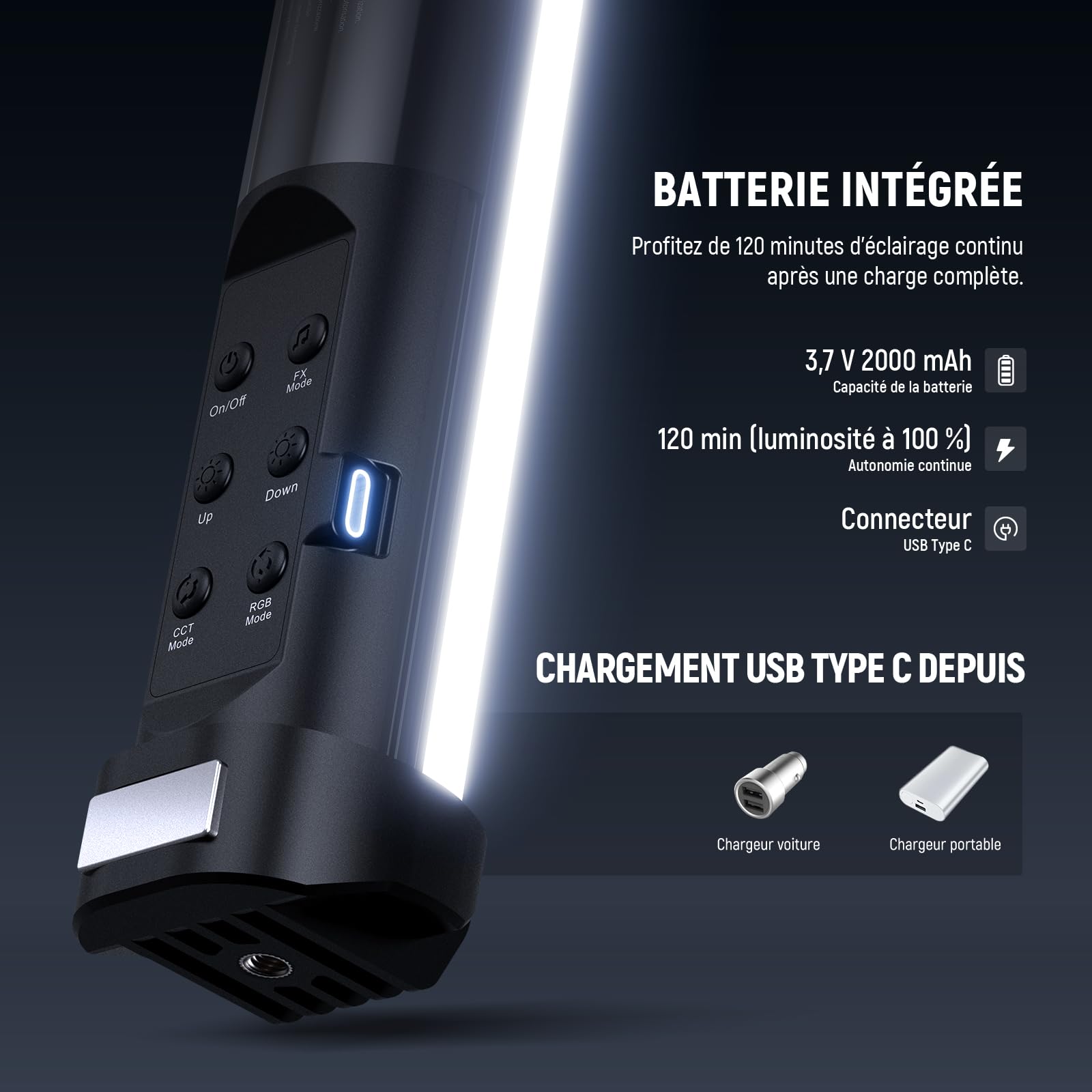 NEEWER Basique Barre Lumineuse RVB magnétique, réglable CRI95 8W Tube Lumière LED Main Tube Lighting Stick avec 51 Modes RVB, Batterie 2000mAh pour Youtube TikTok Caméra Streaming Enregistrement