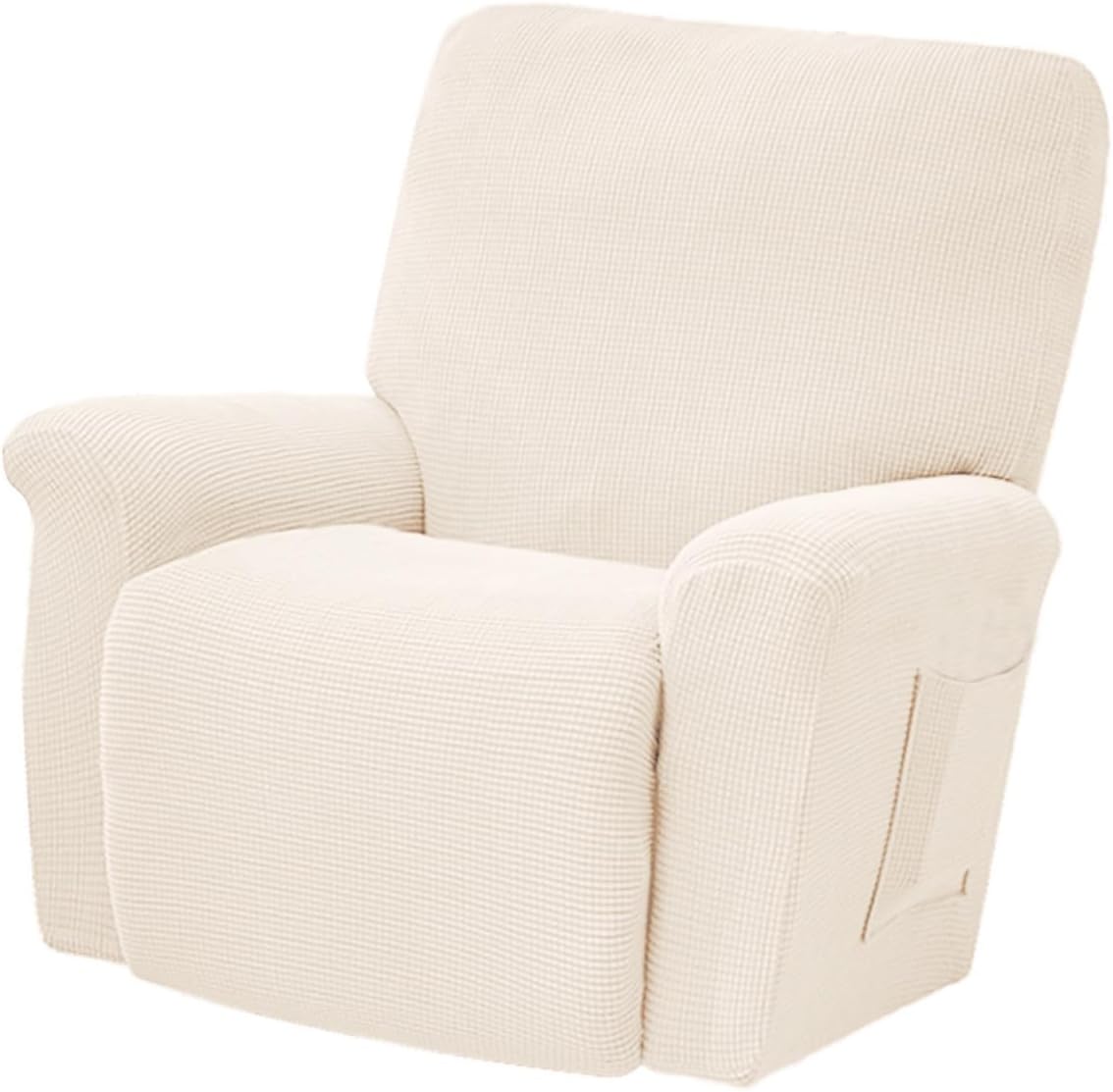 Elastic Plush Fleece Recliner Chair Cover, Non-Slip Full Slipcover for Armchair, White Stretch Furniture Protective Seat Cover for Living Room and Office Use