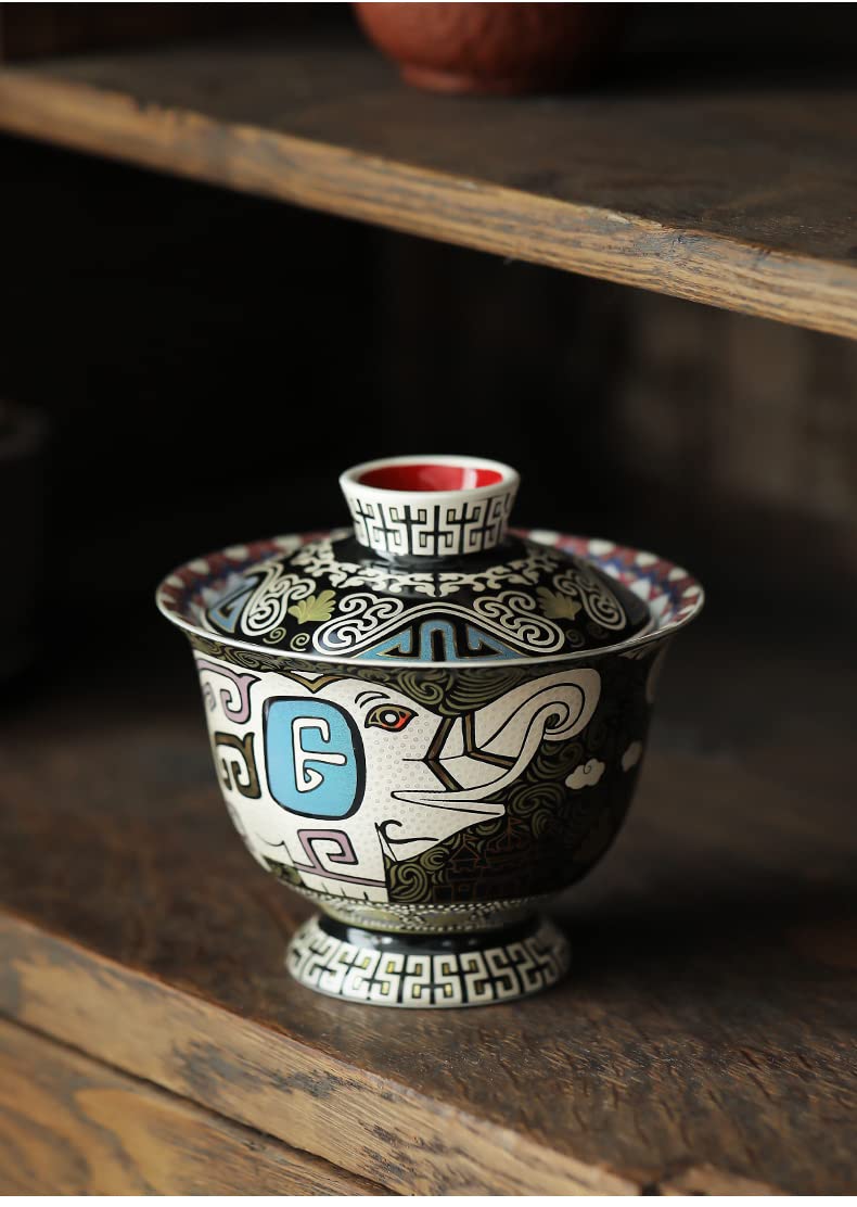 Juego de té de cerámica, Taza de té con Tapa, Juego de té de cerámica Gaiwan, Tetera Trave Gaiwan, Taza de té Tradicional China de Porcelana, Juego de té Gaiwan para uno