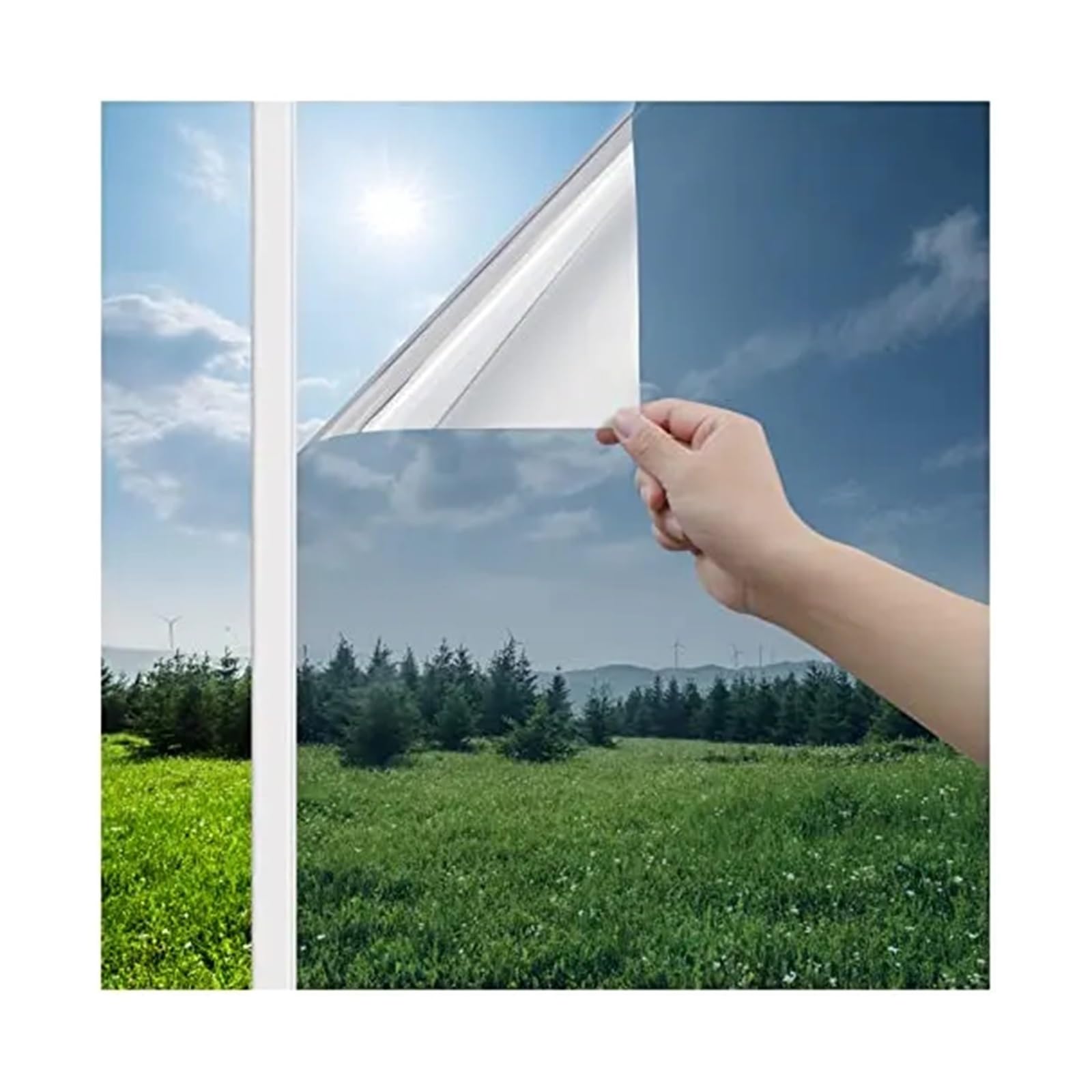 Reflective Window Film Unidirectional Window Privacy Home Office Shading And Heat Protection Large Size Static Adhesive Reflective Mirror Film(Silver,0.5x10m)