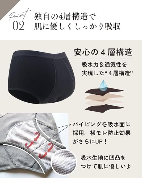 [マザーテラス] サニタリー吸水ショーツ 最大30cc吸水 サニタリーショーツ 吸水ショーツ 生理用ショーツ 大流量吸水 吸収型 吸水 吸収 生理 綿 尿もれ パンツ ナイト 漏れない スポーツ レディース ハイウエスト 防水パンツ 漏れ防止 - 5