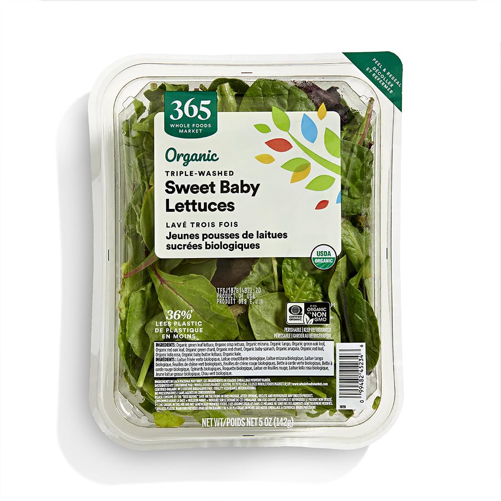 Whole Foods Market Organic Sweet Baby Lettuces, Triple-Washed 5 oz Mix: Red Green Leaf, Romaine, Oak Leaf