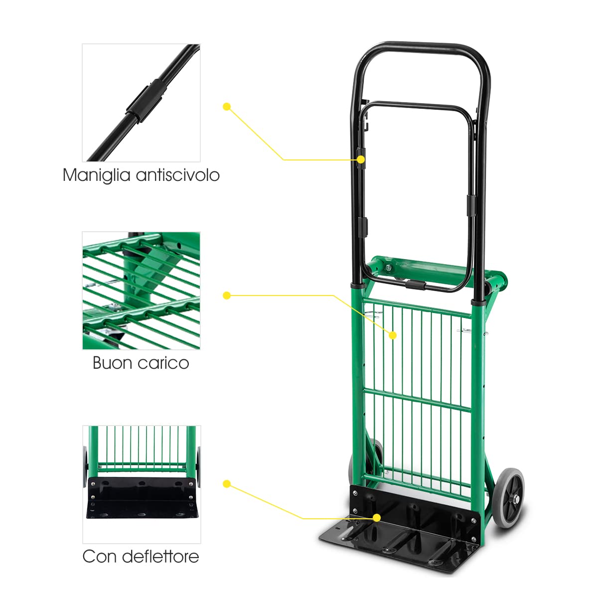 GYMAX Carrello Multifunzione e Pieghevole, Carrello da Giardino con 4 Ruote, Verde, 75 x 63 x 42 cm
