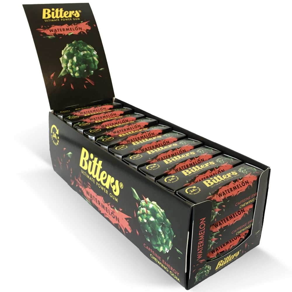 Bitters Gomma da Masticare Energetica con Caffeina e Taurina, Energy Chewing Gum with Caffeine and Taurine, 30 Confezioni (30x13,5g) - Melone (data di scadenza 10.06.2026)