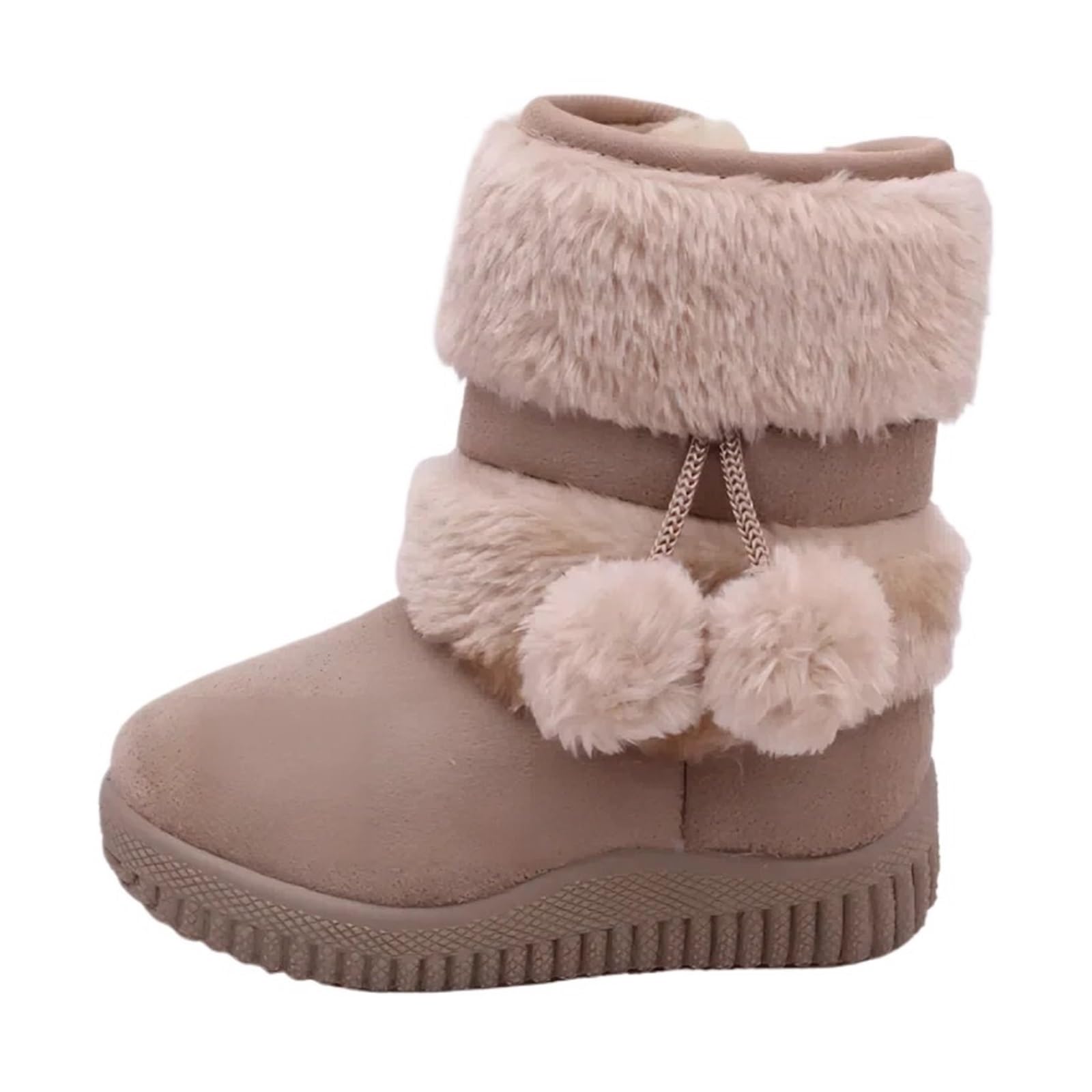 Girls Children Snow Boots – Comfortable Thick Warm Kids Boots with Lobbing Ball Design, Cute Autumn Winter Boots(Beige,21)
