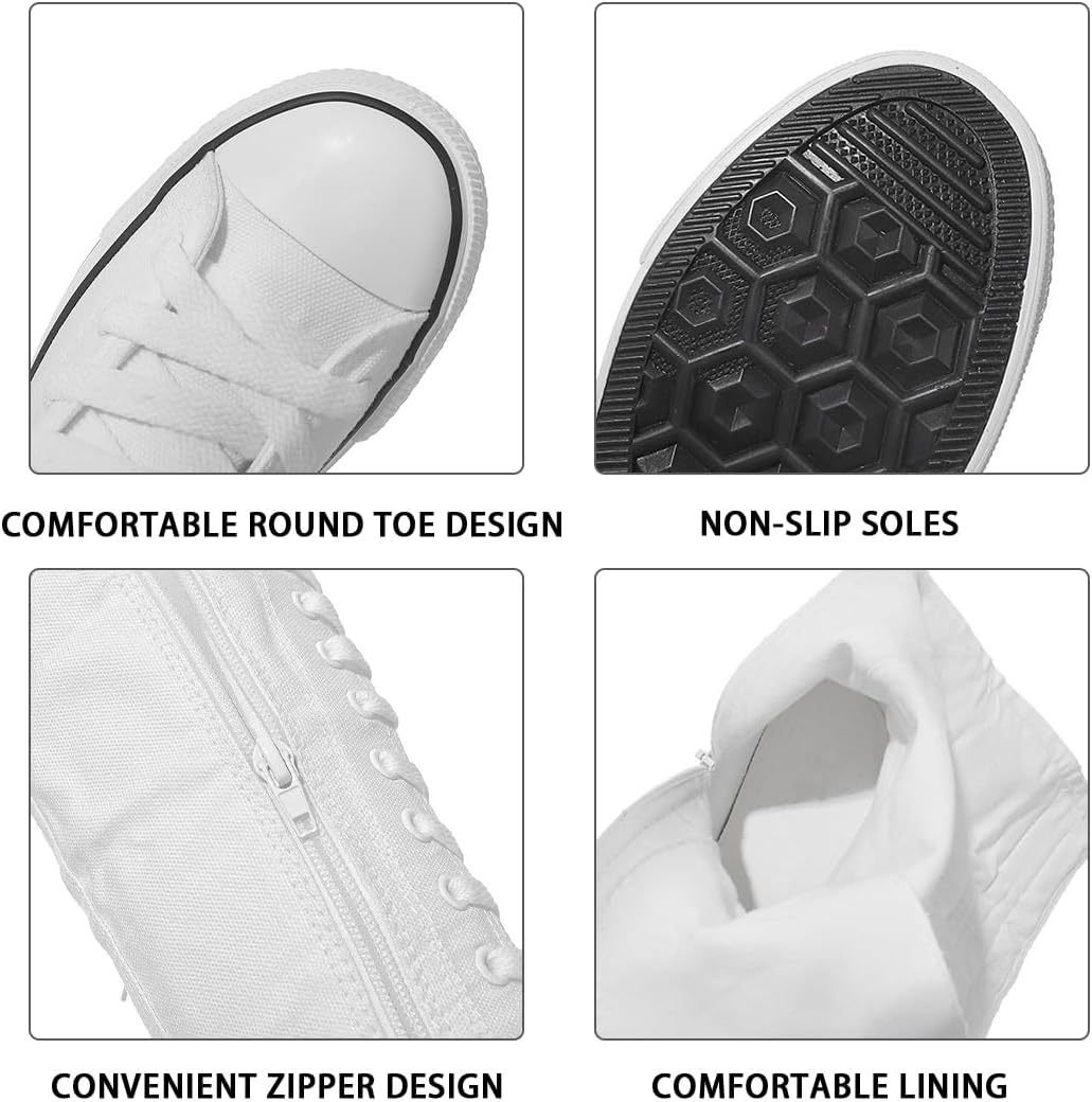 Women's Canvas Boots Lace Up Knee High Platform Boots for Women Comfort Sneakers Canvas Shoes with Side Zipper - Image 4