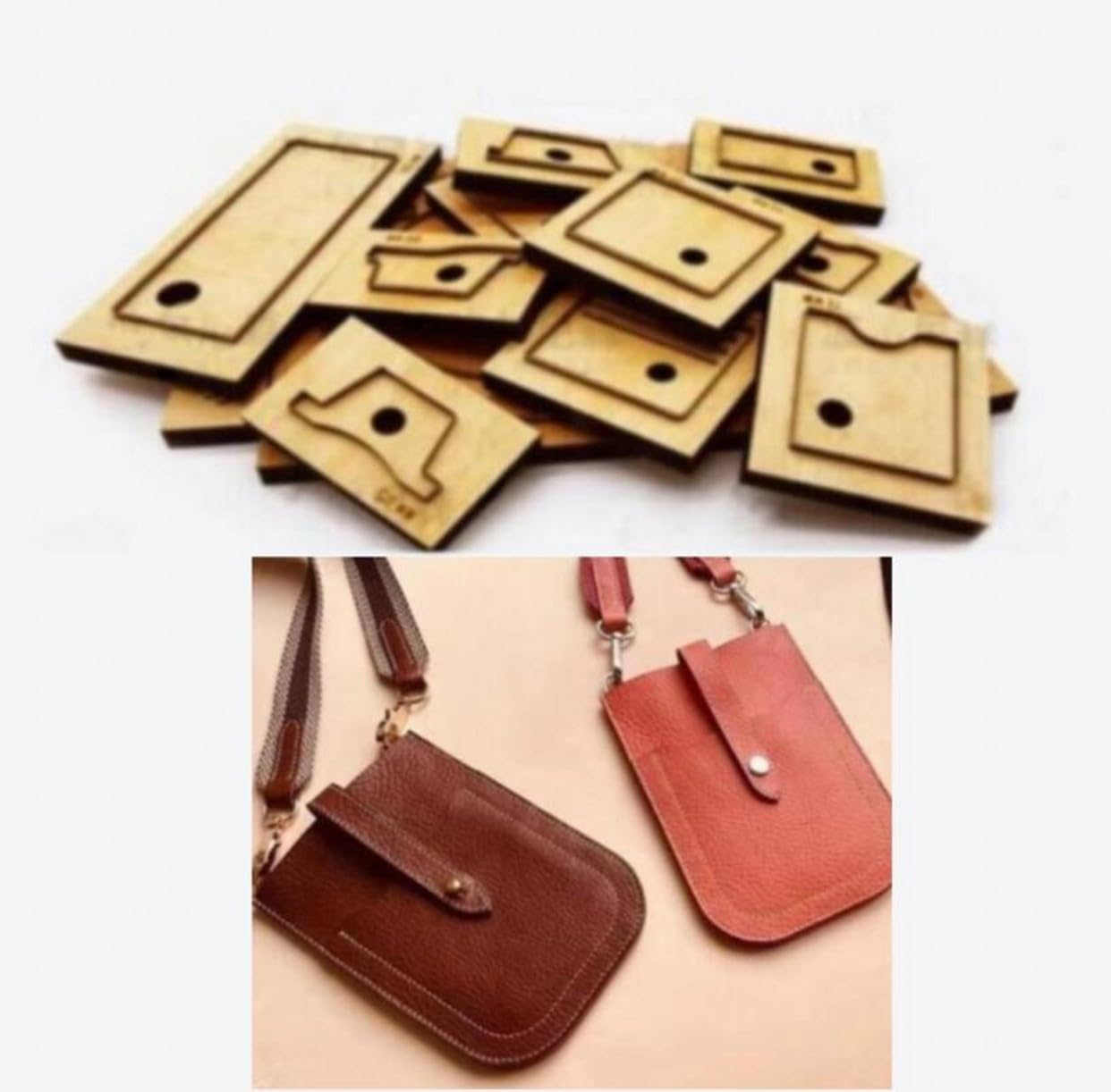 レザークラフトテンプレートパターン カッティングダイハンドパンチツール 木製ベース (ステッチ穴なし) DIYレザーミニ携帯電話バッ