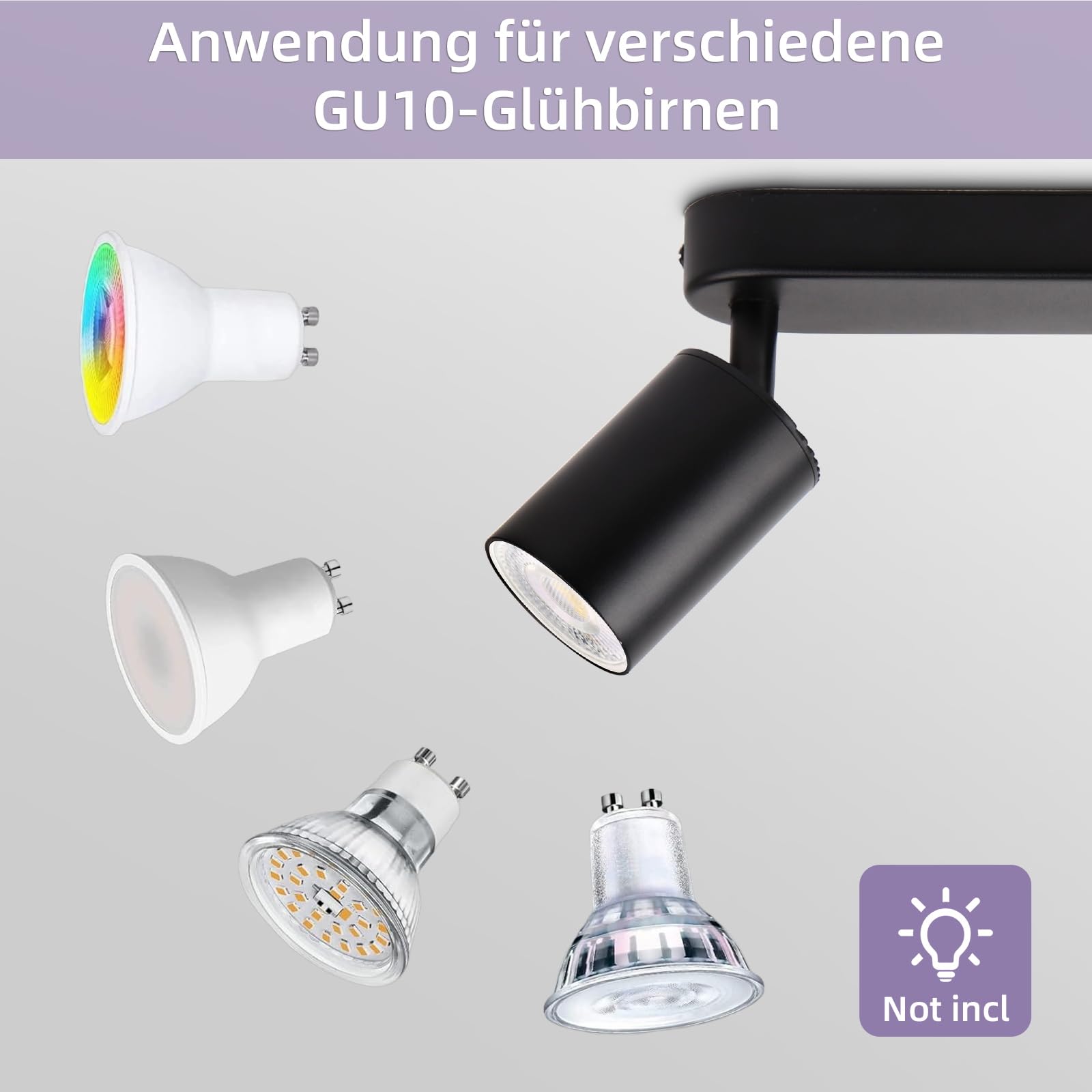 CANMEIJIA Plafonnier Noir 4 Spots, Plafonnier Spot Led Orientable Luminaire GU10, Spot Orientable, Rotation De 350°, Barre droite rail luminaire, Sans Ampoules, Pour Cuisine