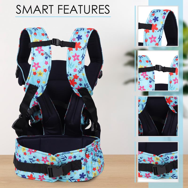 Image of Chinmay Kids Baby Carrier Kangaroo Toddler Sling Wrap Portable Infant Hip Seat Baby Carrier (Sky Blue, Back Carry)