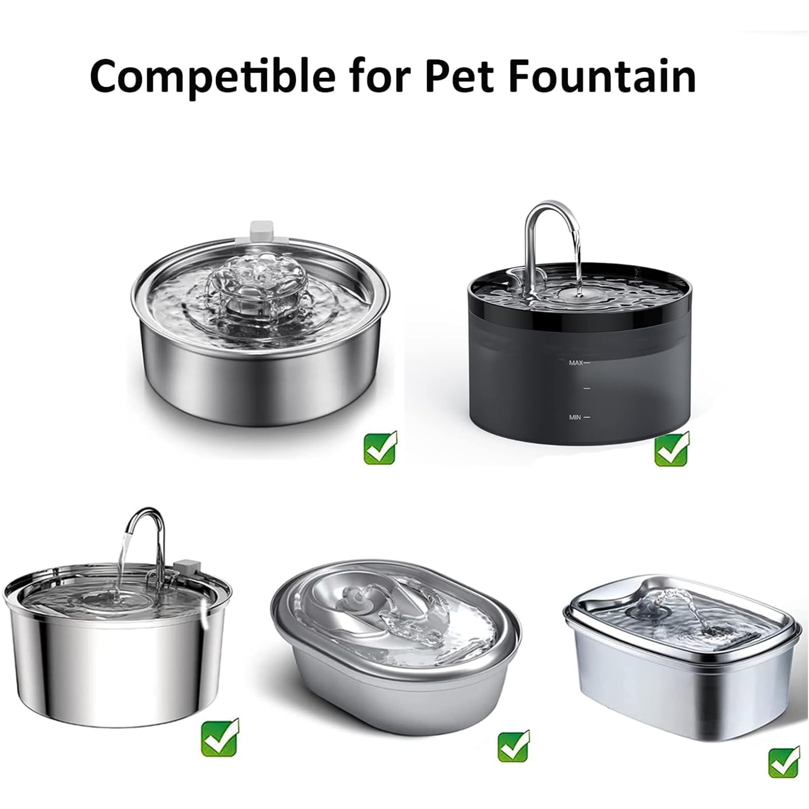 Ewilibe Quiet Cat Fountain Pump, USB-Powered, Compatible with 3.2L/108oz 2.5L 2L Stainless Steel Cat Fountain, White - Image 2