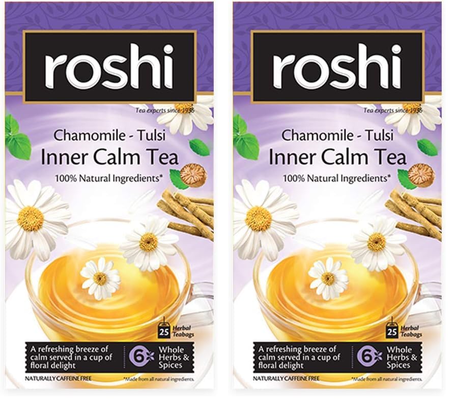Image of Roshi Inner Calm Tea | 25 Bags | Calming Chamomile Herbal Tea (Pack of 2)
