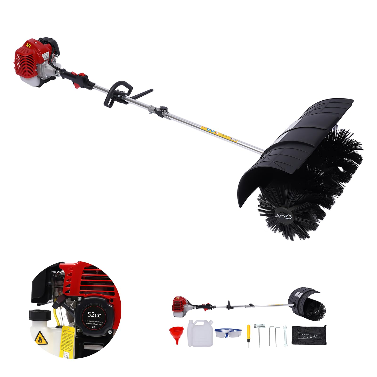 52cc Kehrmaschine Benzin Schneefräse Motorbesen Kehrbesen Schneeschieber mit Motor 2-Takt 2.3 PS Handkehrmaschine, 58 cm Kehrwalze