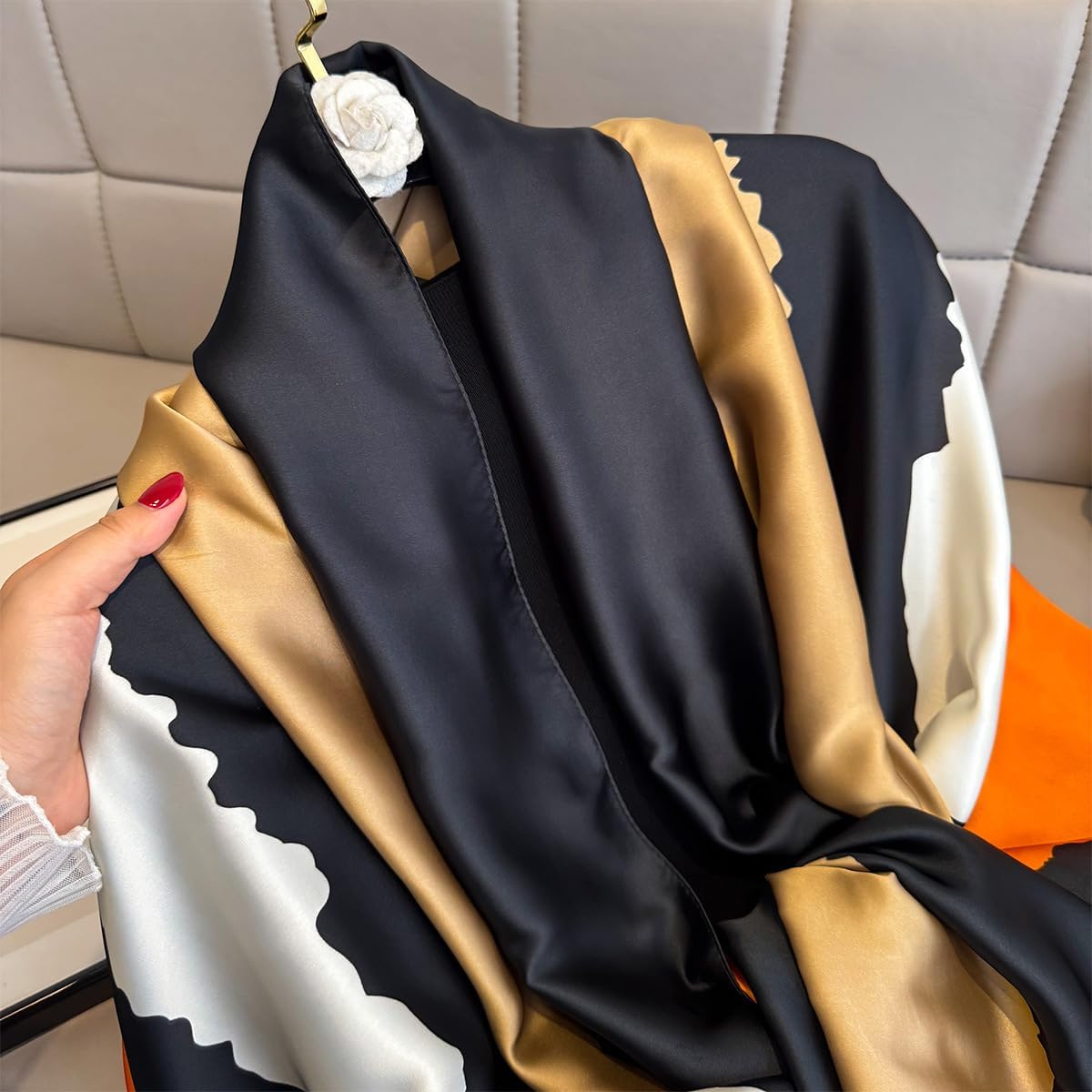 FairyCity Womens large Luxury Silk Scarf Satin Summer Scarf Lightweight Fashion Shawl Wrap - Image 6