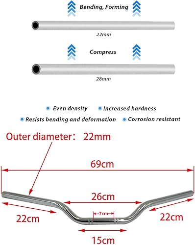 Miniatura 2 de Manillar de motocicleta de 7/8 pulgadas, 0.866 in, manubrio Cafe Racer, barras de arrastre universales para Cafe Race Bobber Motocross Dirt Pit Bike