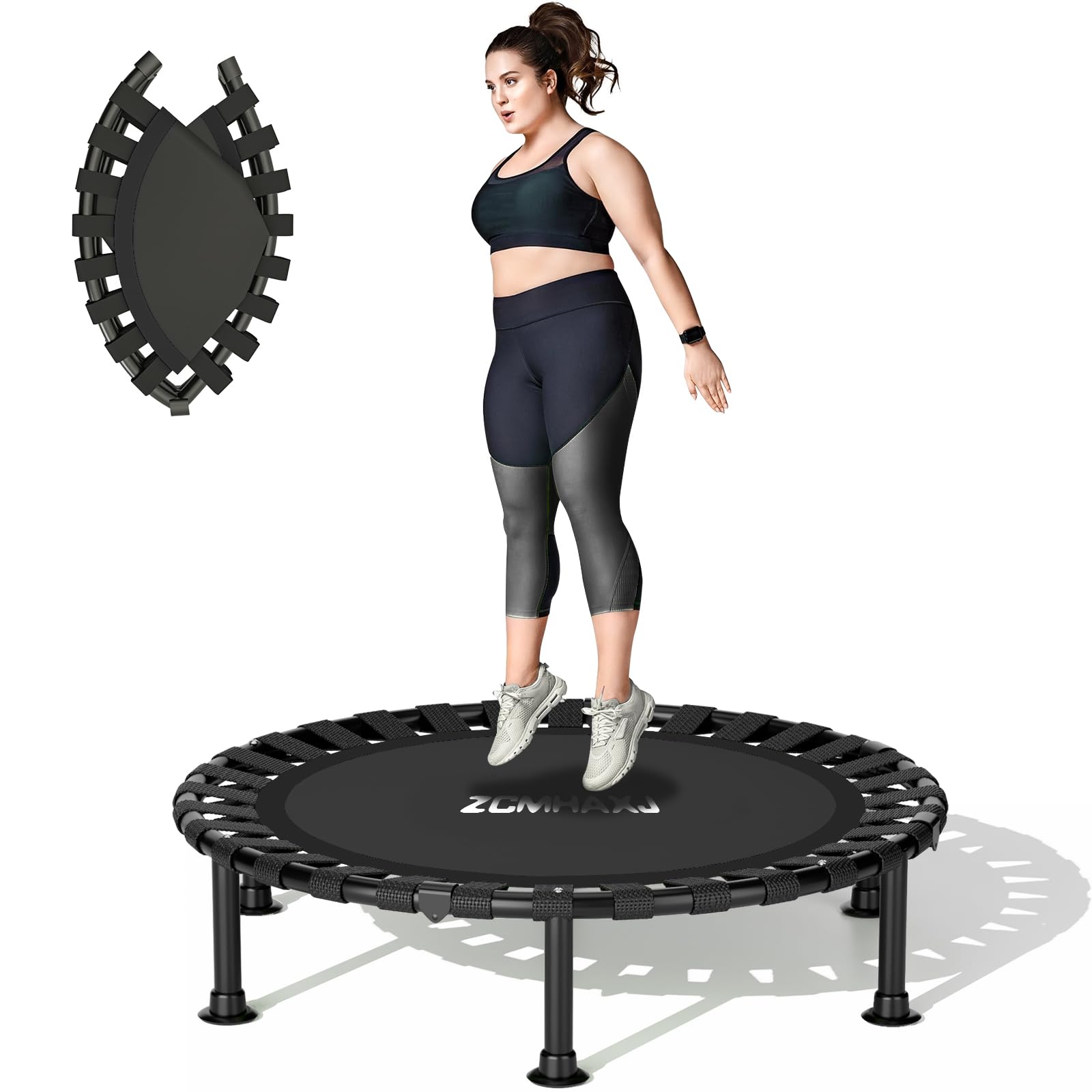ZCMHAXJ Foldable Mini Trampoline, 36"/40"/48" Rebounder Trampoline for Adults &amp; Kids, 440lbs Capacity Indoor Fitness Workout Exercise Equipment