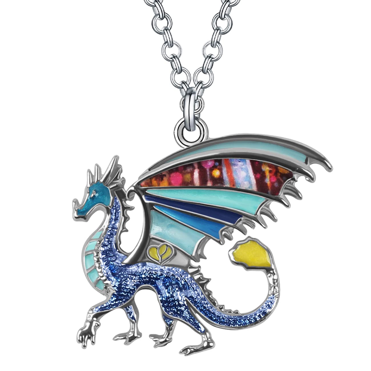 BONSNY Enamel Fantasy Dragon Dinosaur Necklaces Pendant for Women Jewelry Lucky Symbol