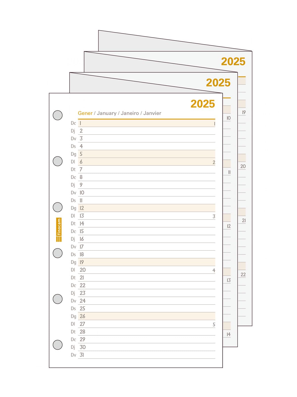 Recambio Agenda Finocam Classic 2026 Vista Mes - Enero A Diciembre, Papel 120 G/m², 6 Taladros, Incluye Festivos Españoles