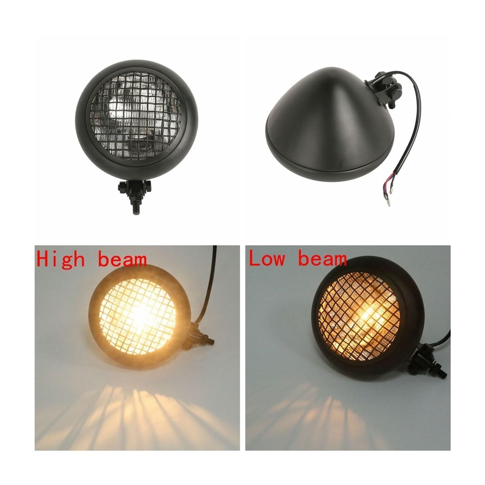 Motorcycle 6.7 Grille High/Low Beam Headlight Lamp Compatible with Harley Cafe Racer Cruiser(Clear)