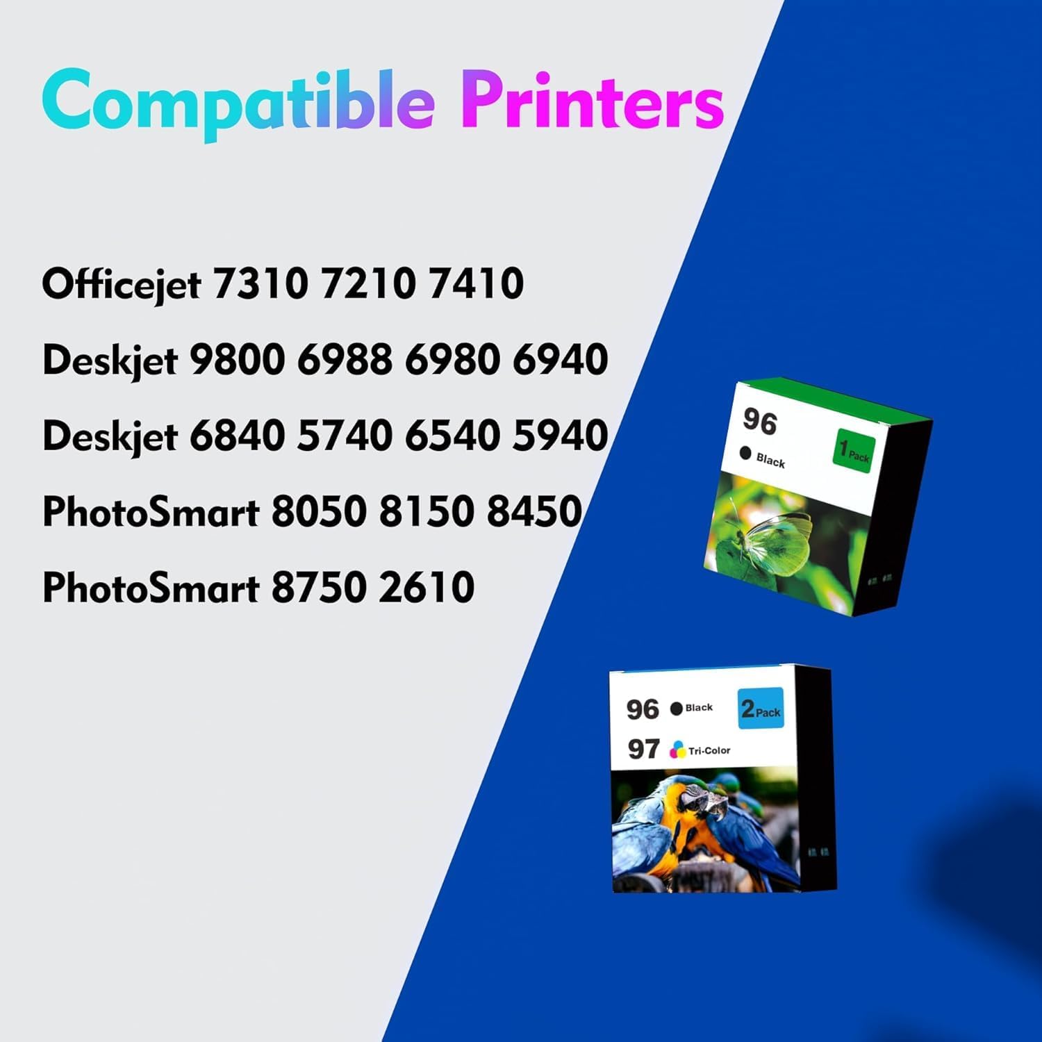 96 Black 97 Tri-Color Remanufactured for HP 96 97 Ink Cartridges Black/Color Combo Pack, 96/97 Ink Cartridges for DeskJet 6940 6840 6988 6980 OfficeJet 7310 7410 7210 Photosmart 8050 Printer(3-Pack)