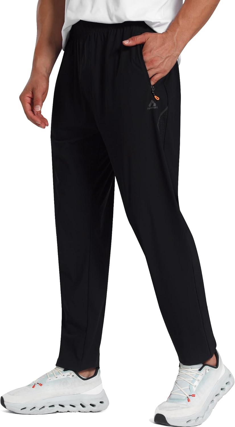 Men's Stretch Athletic Fishing Pants Lightweight Cool-Touch Workout Joggers with Zipper Pockets