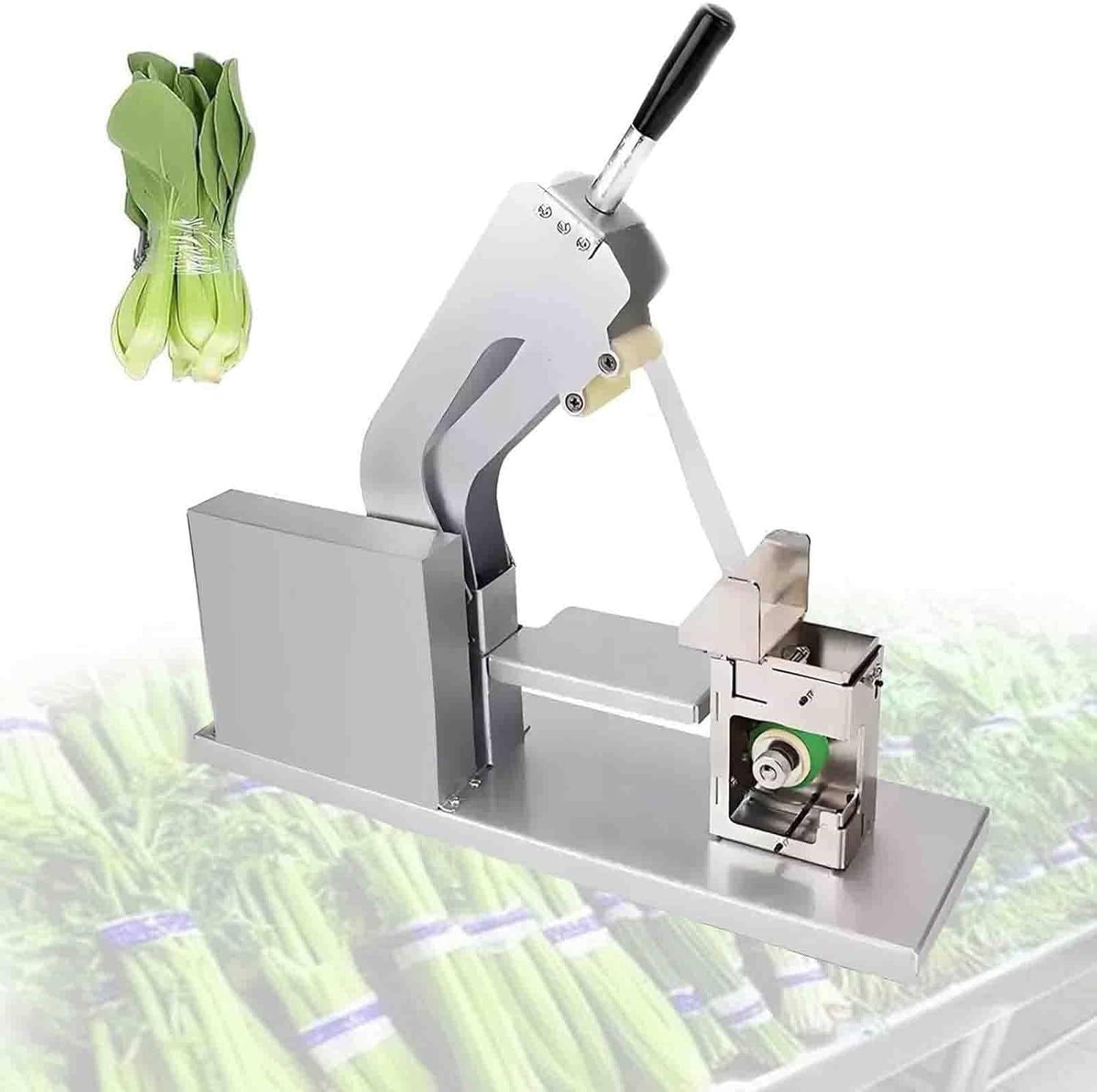 Máquina de atado de verduras y frutas con múltiples agujeros de posicionamiento y función de elevación para un fácil embalaje