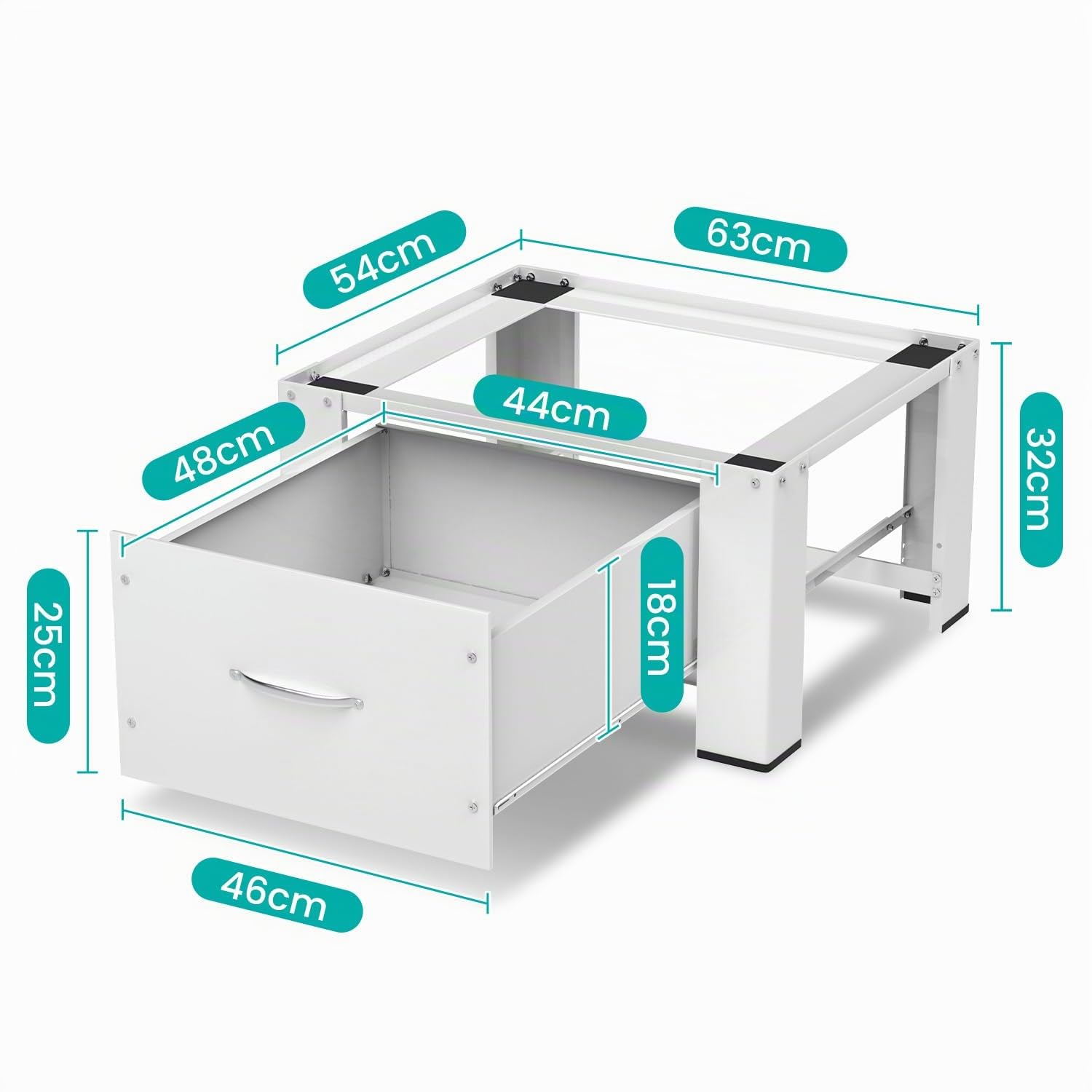 Herrselsam Base per lavatrice con cassetto 63 x 54 x 32 cm – Podio con strumento di montaggio, telaio stabile sul fondo, parte anteriore del cassetto 46 x 25 cm, isolamento acustico, per lavatrice e