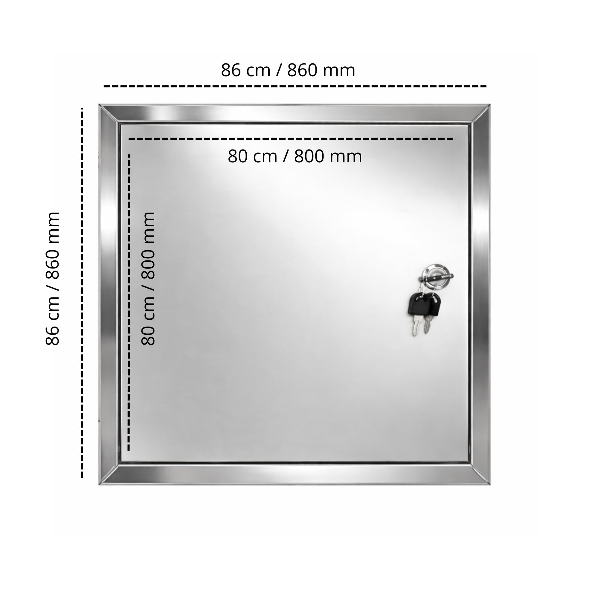 TMALASER Drzwi rewizyjne metalowe 80 x 80 cm Stal nierdzewna – klapa rewizyjna INOX 800 x 800 mm, zamek z kluczem - drzwi inspekcyjne do ścian karton-gips