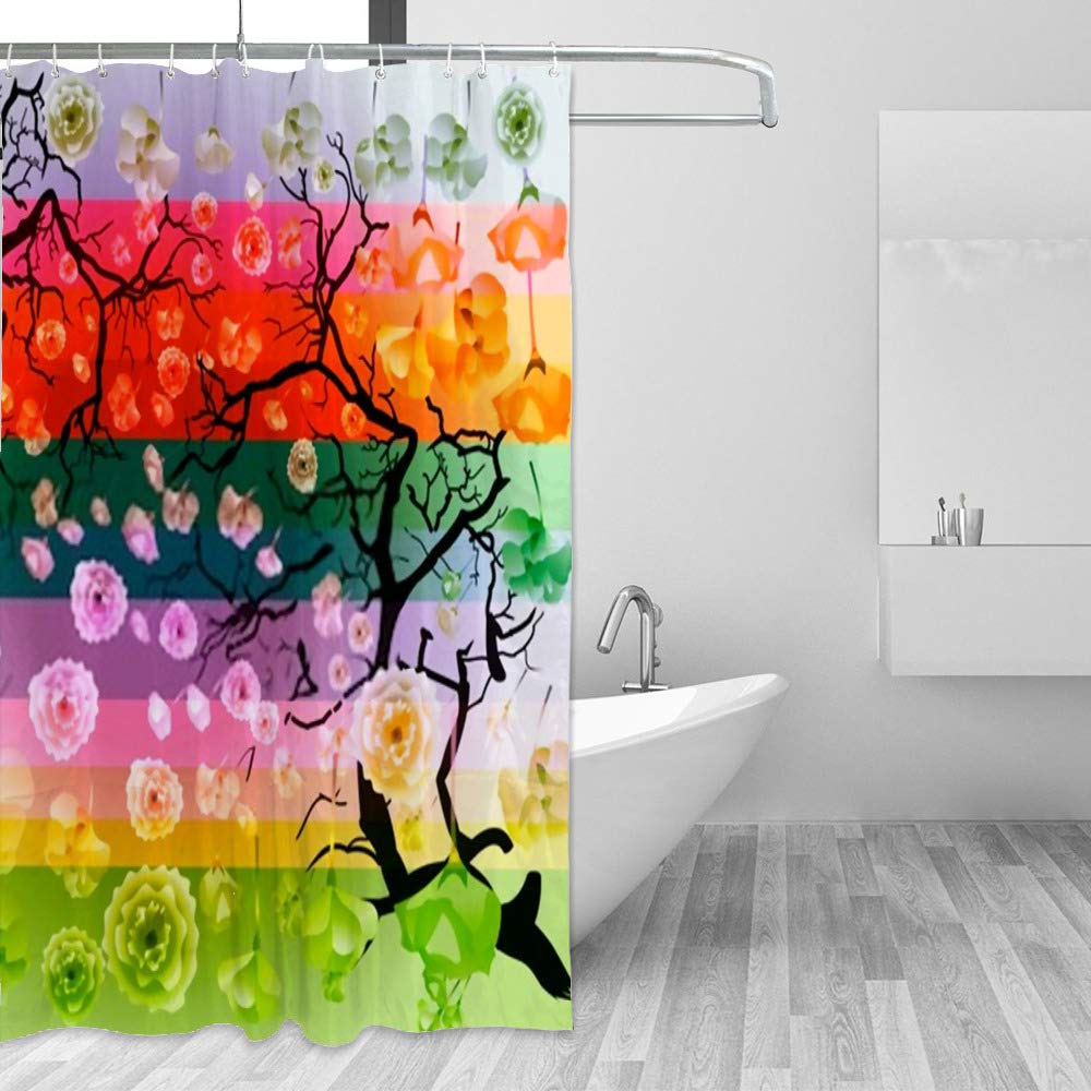Rideau de douche imperméable en tissu polyester à motif cerisier 66x72 inch