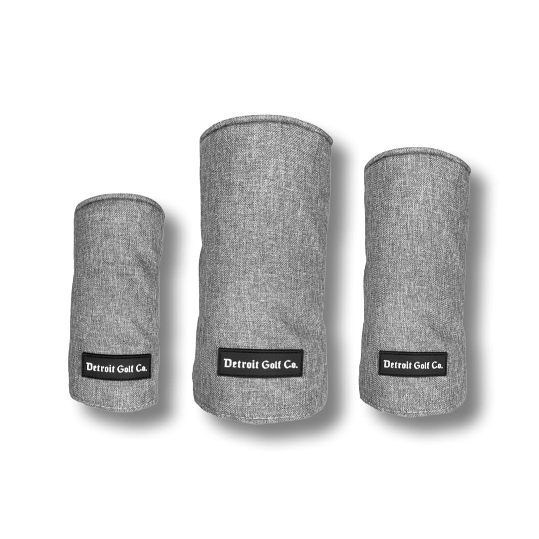 Detroit Golf Co. Premium Barrel Golf Club Head Covers - Drivers, Fairway Woods and Hybrids (Gray)