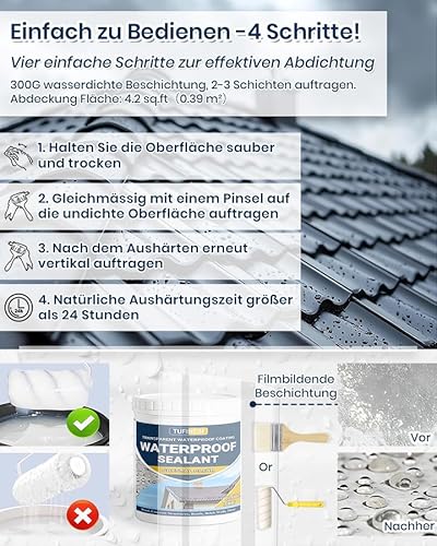 Transparenter Wasserdichter Beschichtungsmittel 300G, TUFINEIN Wasserdichte Isolier-Dichtstoff-Emulsion Leck Wasserdichter Universalabdichtung Unsichtbare, Innen und Außen Dichtmasse Wasserdicht