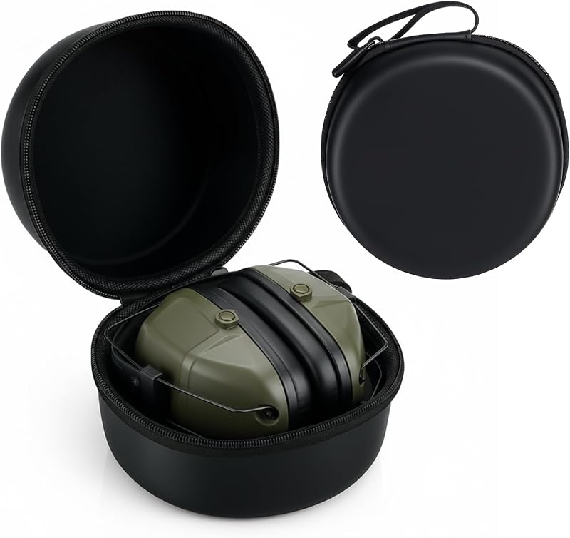 Hard Muff Protective Case 5.5 x 5.5 x 3.9 Inch Weather-Resistant Reliable Shockproof Dustproof Hunting Range Shooting Earmuff Carrying Headphones Storage Case Hearing Protection for Travel