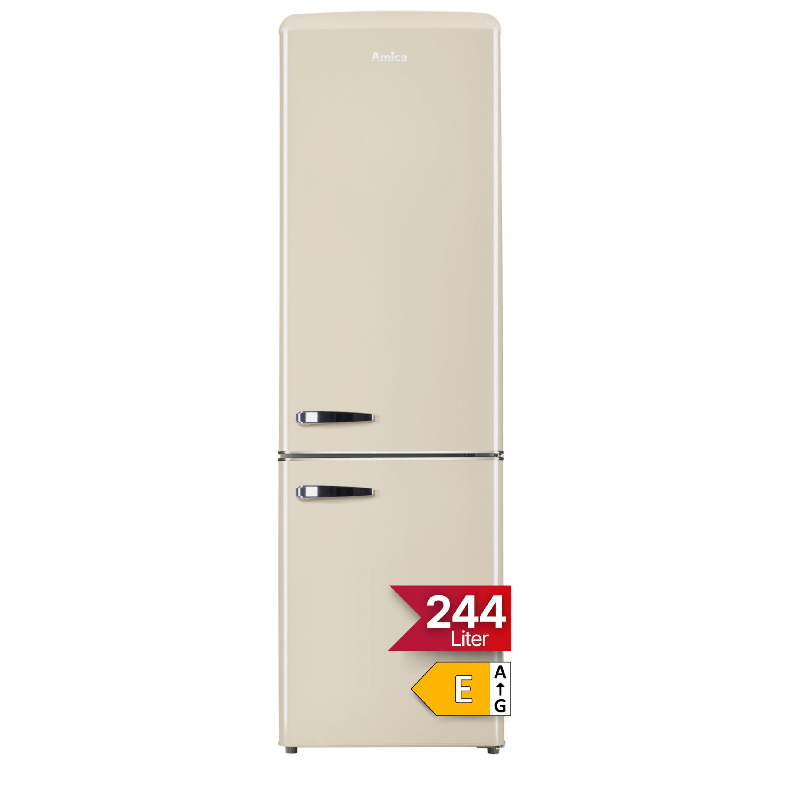 Amica KGCR 387 100 B Retro Kühl-/Gefrierkombination / Coffee Cream (Beige) / 181cm (H) x 55cm (B) x 62cm (T) / Retro-Design / Kühlschrank mit Gefrierfach