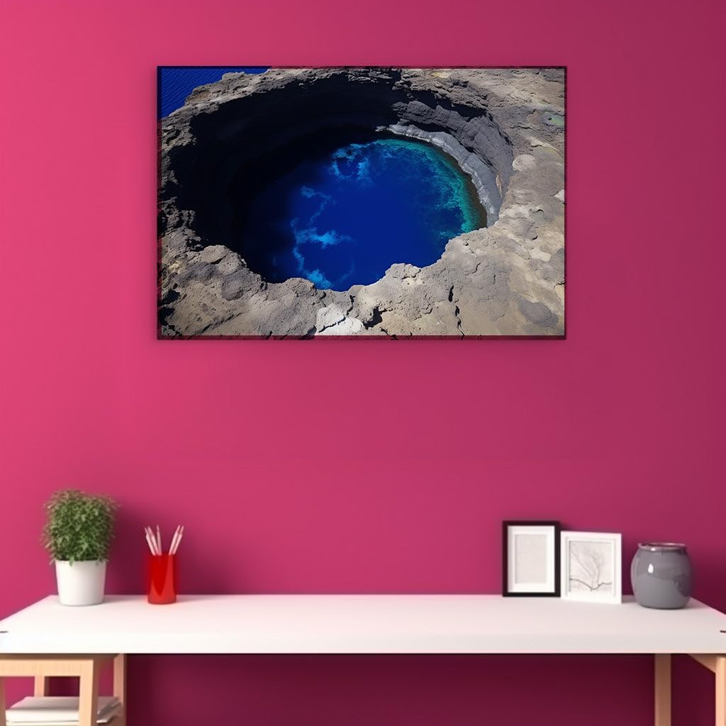 Canvas for Living room. Mystic Blue Serenity: Discover the Isolated Sinkhole Oasis, 27 x 18 inch Canvas Wall Art - Ready to Hang