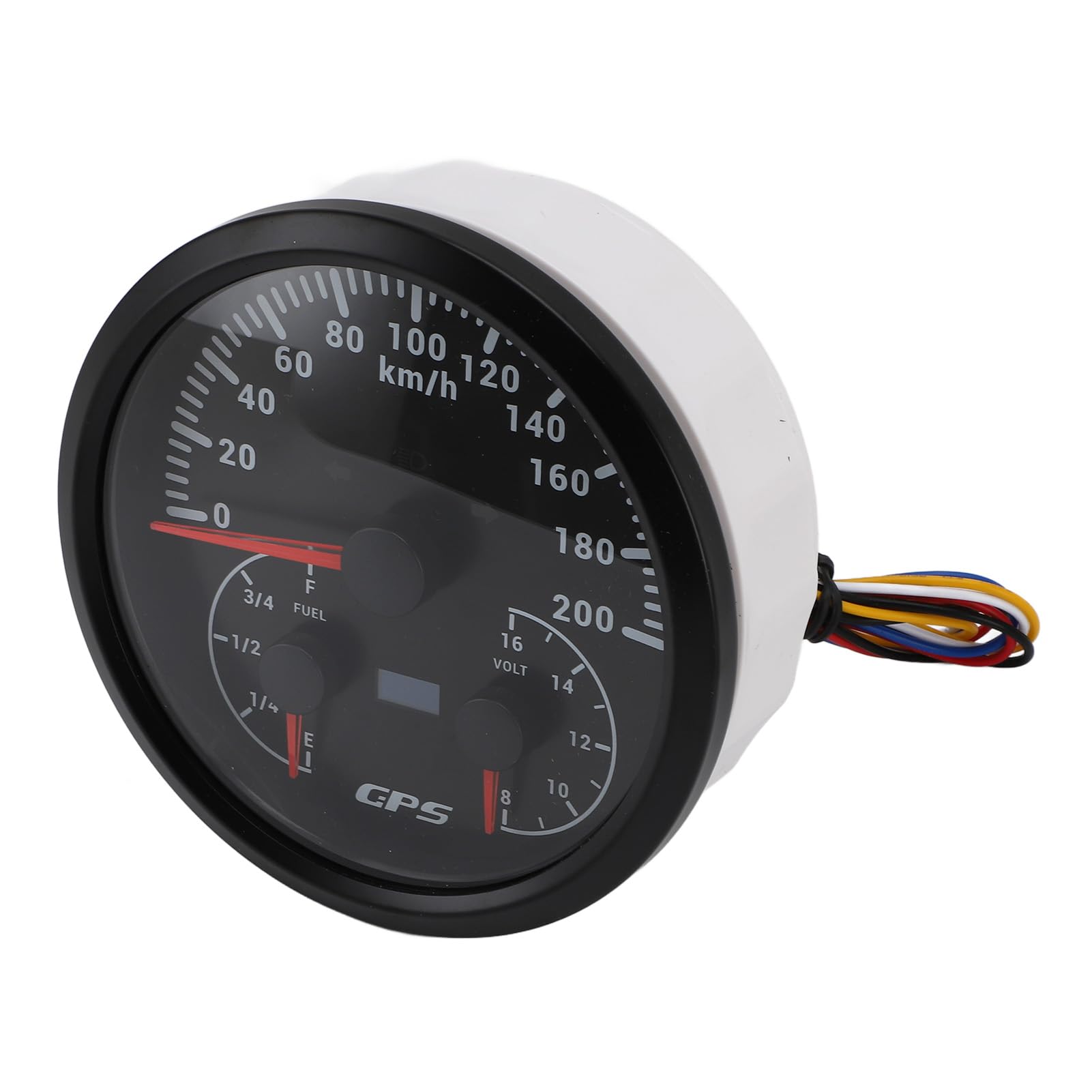 Fabater Marine 110mm Prędkościomierz GPS Wskaźnik Poziomu Paliwa Kierunkowskaz, Urządzenie Wielofunkcyjne 3 w 1 do Ciężarówki RV Yacht, 1 X Wiązka Przewodów w Zestawie (Czarna tarcza i czarna ramka