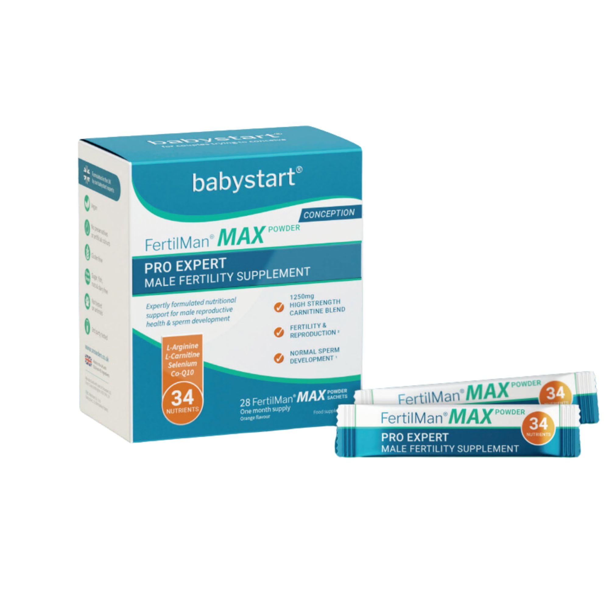 FertilMan Max – Nahrungsergänzungsmittel für Männer, die schwanger werden möchten | Fortschrittliche Formel mit 34 Inhaltsstoffen | L-Carnitin, NAC, L-Arginin, Q10, Zink & Selen | Samenqualität