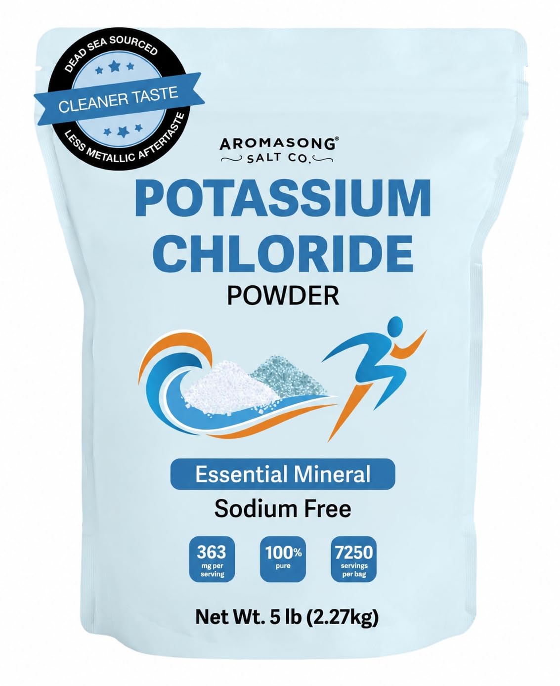 Aromasong Potassium Chloride Powder – Natural Low Sodium Salt Substitute & Essential Hydration Electrolyte Supplement– Pure Potassium Powder for Cooking & Mineral Balance – 5lb Unflavored 80 Ounce (Pack of 1)
