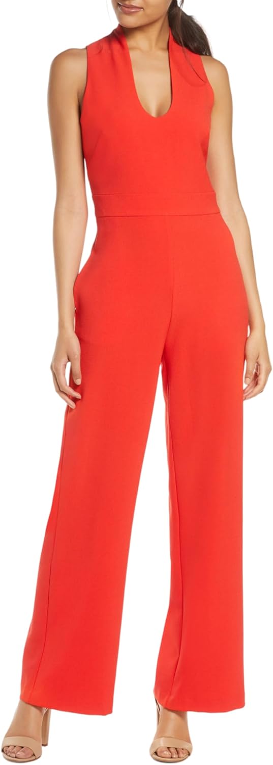 Vince Camuto womens Sleeveless Scoop Neck Crepe Jumpsuit
